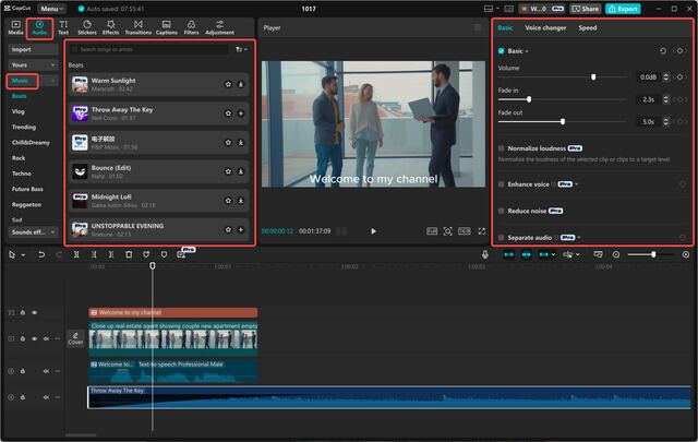 capcut add music background