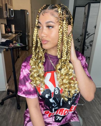 Large Knotless Braids with Curly Ends, Coi Leray Inspired 