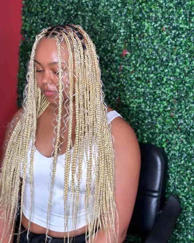 blonde and black long cornrows knotless