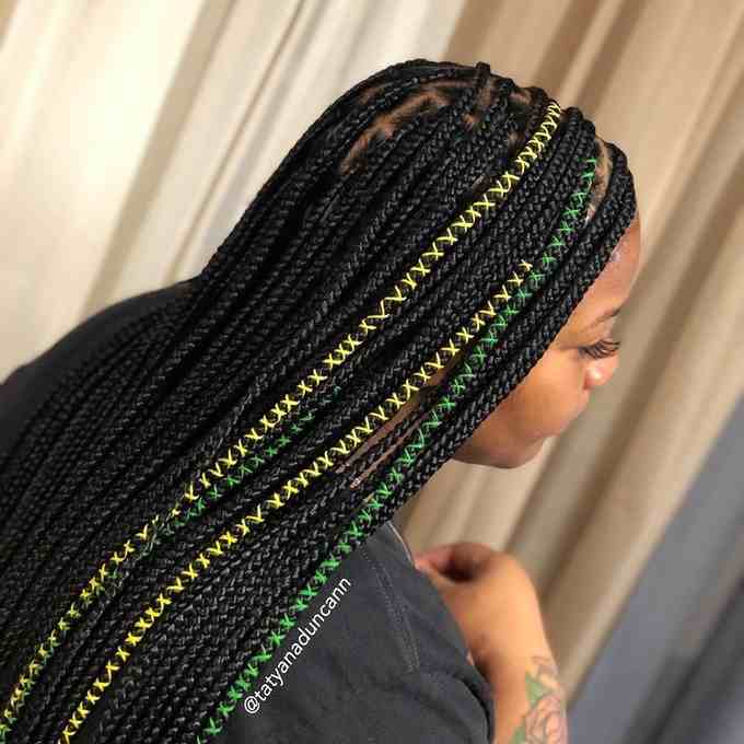 black green yellow long knotless braids