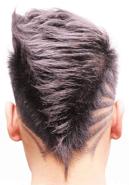Faded mohawk with back of head v shape haircut